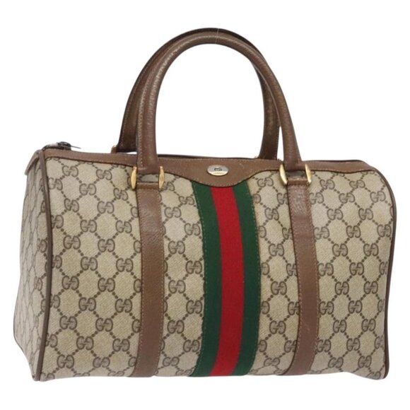 GUCCI GG Supreme Web Sherry Line Hand Bag PVC Beige Gold 39 02 007 Auth BA4056 - Picture 2 of 16
